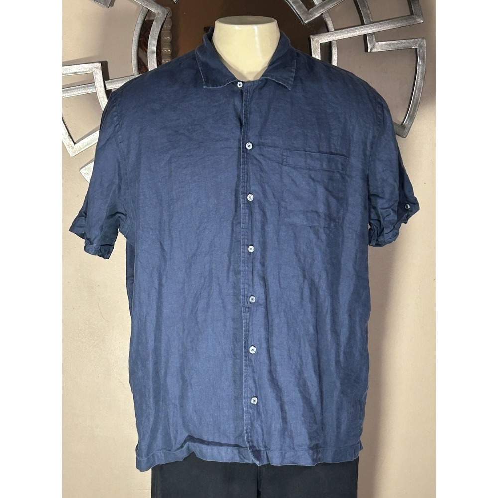 Brooks Brothers Regular, Irish Linen Camp Collar Short-Sleeve Blue XL - Picture 1 of 11